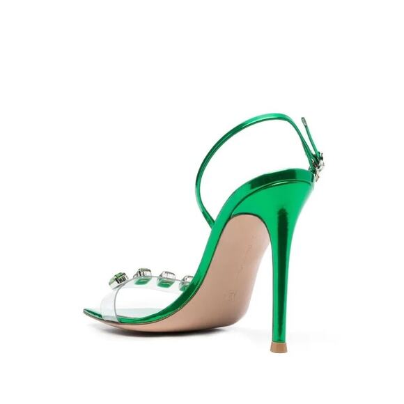 Gianvito Rossi Ribbon Candy 105mm Sandals – Metallic Green / PVC – Size 36.5 EU - Picture 2 of 10